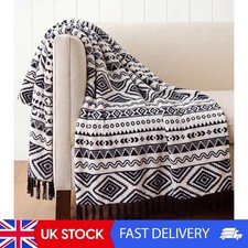 Boho Throw Blanket - Black And White Decorative Blankets With Tassel, Printed