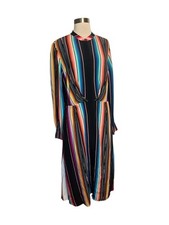 Kobi Halperin Steffi Shirt Dress L Striped Midi Southwestern Rainbow Blue