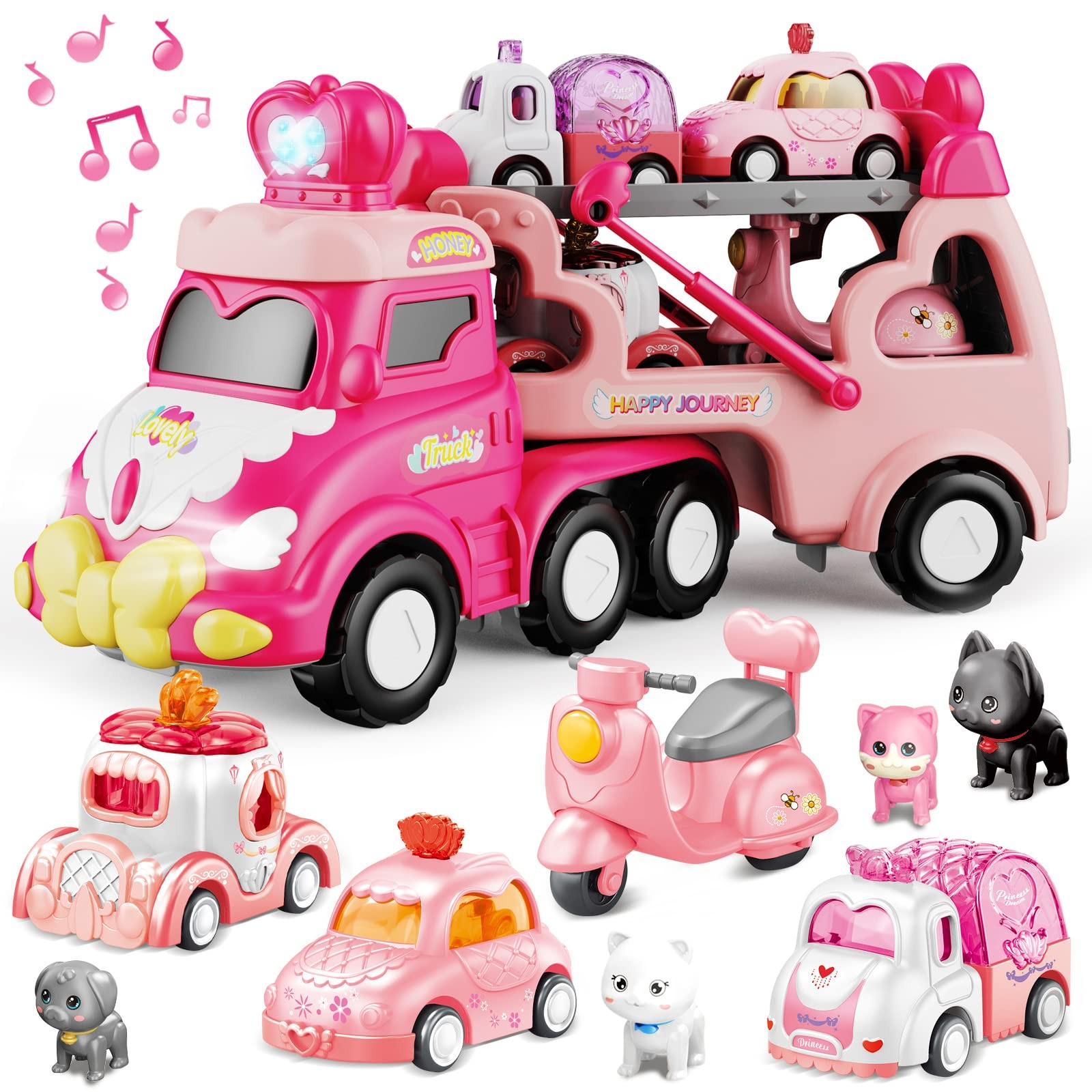 Rier Truck Cars Toys - Pink Princess Girl Car With Light And