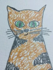 GAT Impressionism Cat Signed 3x3 Artwork Homedecor COA Original Painting Kitten