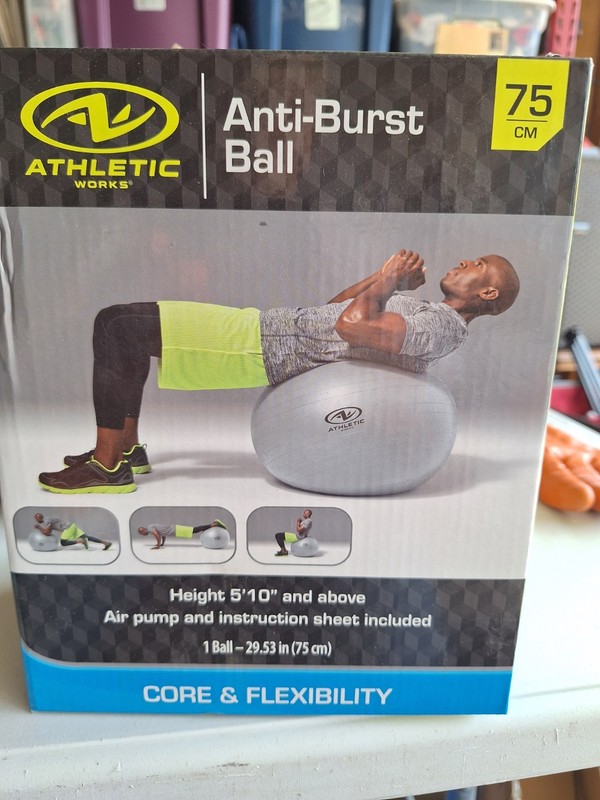 Athletic Works Fitness Ball 75 cm Gray Anti-Burst with Pump for Home Exercise