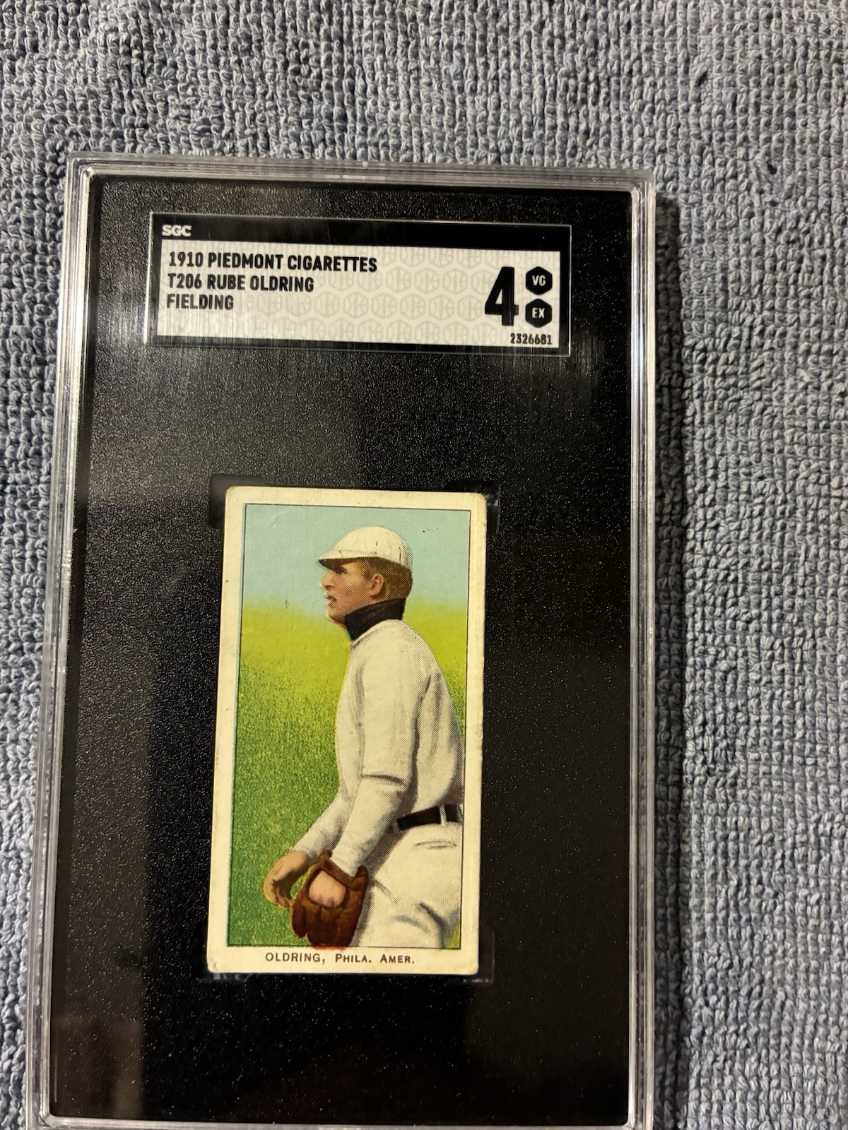 1910 Piedmont T206 Rube Oldring Fielding Philadelphia Athletics SGC 4