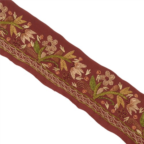 Sanskriti Vintage Sari Border Trim Dark Red Craft Lace Hand Embroidered Decor - Picture 7 of 7