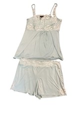 Soma Two Piece Sleepwear Light Pastel Green Lacy Womens Size Medium Set Silky
