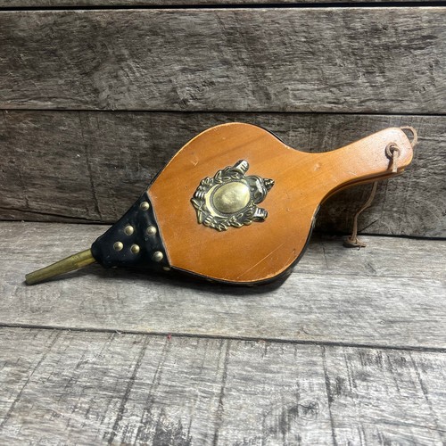 Vintage Wooden Fireplace Bellows Black Leather Brass Nozzle Hanging Hearth Decor