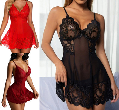 Women's Sexy Lace Adjustable Straps Lingerie Nightwear Sleepwear + Thong Set