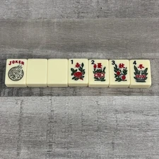 Set of 7 White Celluloid Mah Jong SEASON/FLOWER Tiles 4 3 2 1 Blanks Joker VTG