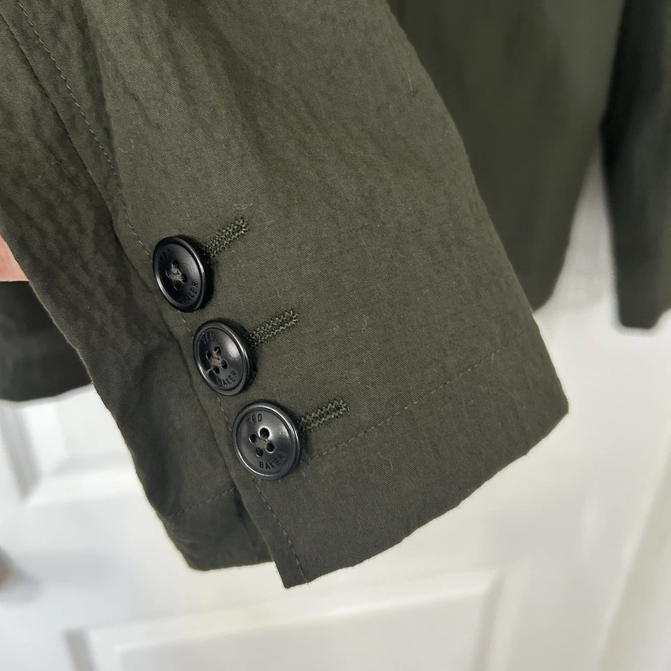 Blazer Ted Baker London Hanham Seersucker para hombre 7 (US 46) verde oliva costero usado en excelente estado Foto 3 de 4