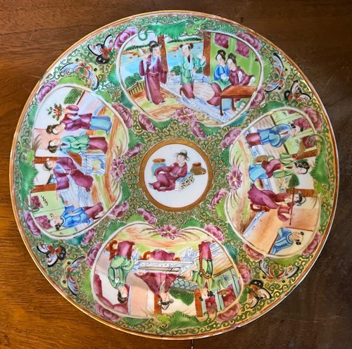 Antiguo plato de porcelana de exportación china del siglo XIX Famille rosa mandarín - Imagen 3 de 13