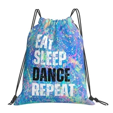 Eat Sleep Dance Repeat Drawstring Backpack Gym String Bag Sports Drawstring S...