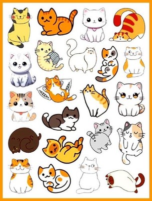 22 CUTE VINYL CARTOON KITTEN KITTY CAT SEALS STICKERS 7 7/8''X 5.75'' SHEET #1A