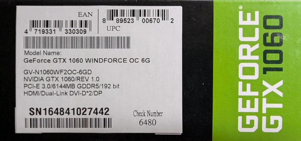 Gigabyte NVIDIA GeForce GTX 1060 Windforce OC 6GB GV-N1060WF2OC-6GD PCIe GDDR5 - Image 2 of 4