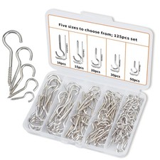 125 Pieces of Screw Cup Hook Set 5 Sizes Ceiling Small Hooks Wardrobe Decorat...