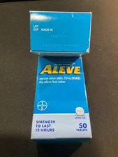 ALEVE PAIN RELIEVER 220 MG - (2) BOXES OF 50 TABLETS EACH EXPIRE JAN 2026