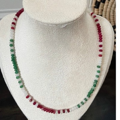 Second Bloom Studio Rainbow Agate Necklace 17.5'' Red White Green Adjustable