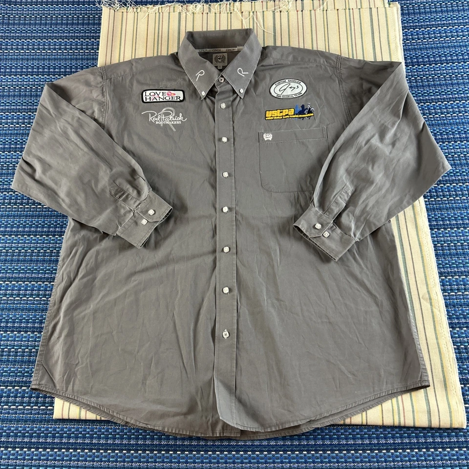 Camisa Patrocinador Cinch Pro Rodeo Concursante Para Hombres XL Gris USTPA Rod Patrick #8540 Foto 2 de 4