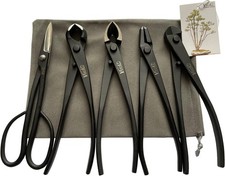 5 Pc Bonsai Tool Set Knob Concave Wire Cutter Jin Pliers Scissors Kit W Case