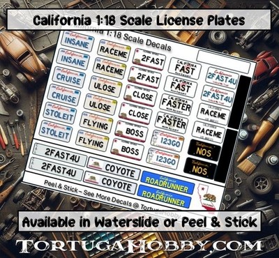 Custom 1:18/1:24 License Plates in Your Favorite State - Get 30+ License Plates