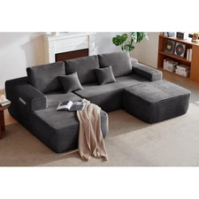 Cloud Sectional Sofa with U-Shape Chaise and Side Pockets, Modern Modular Design