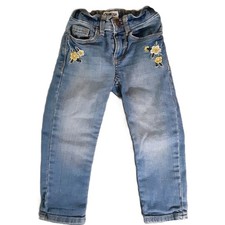 Vintage OshKosh Toddler 2T Blue Jeans Elastic Waist Embroidery Flower Button Zip