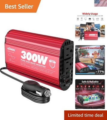300W Pure Sine Wave Vehicle Inverter with PD30W & QC3.0 - Ideal for Road Trips