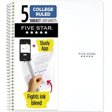 5-Subject College Ruled Notebook, 200 Sheets, 8.5" x 11", Black