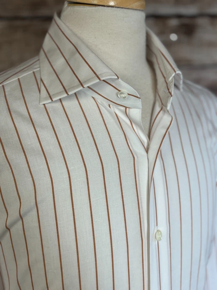 Camisa Cesare Attolini Algodón Lino Talla 43 - 17 (se adapta más pequeña) bs77 Foto 3 de 4