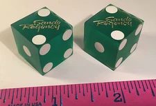 SANDS REGENCY CASINO DICE 1 PAIR 2 GREEN DICE USED AT CASINO TABLES RENO NEVADA