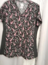 Scrub Top Paris Themed Black Pink Grey White Scrub Top Sz Small