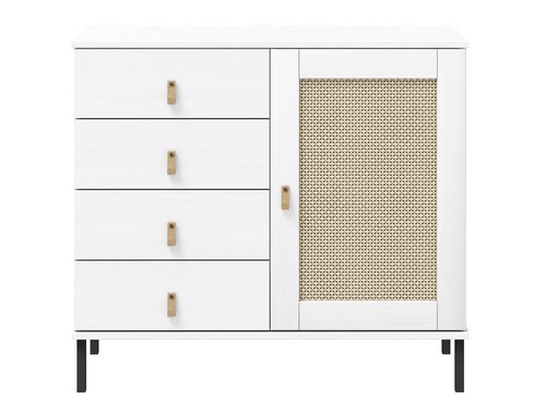 Sideboard Kommode Wohnzimmerschrank CINOY II Massivholz Kiefer weiß weiss Rattan - Bild 5 von 10