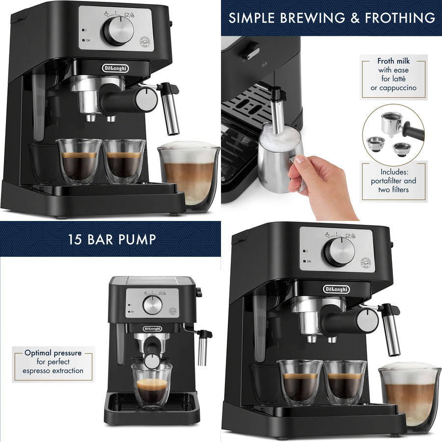 Machine Espresso Cappuccino 15 Bar Pump Manual Milk Frother Wand