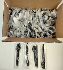 72 + 4 ct Dining Utensil Cutlery Tableware Packets, Plastic, Black, Easy-Tear