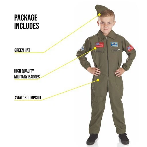Divertido Shack Niños Piloto Militar Disfraz Niños Aviador Traje de Vuelo Cadete Aéreo Uniforme Foto 2 de 4
