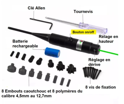 Collimateur de réglage Laser Vert réglable avec 16 adaptateurs pour calibre 4,5
