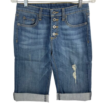 Carmar Shorts Womens Sz 27 Denim Bermuda Med Wash Button Stretch Mid Rs $219 Nwt