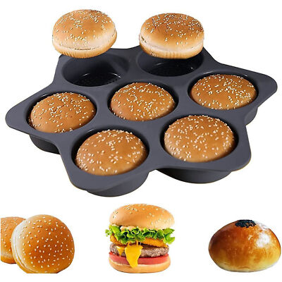 Silicone Hamburger Bun Mold 7 Cavity Loaf Pan Baking Pan Non-stick Pan Household