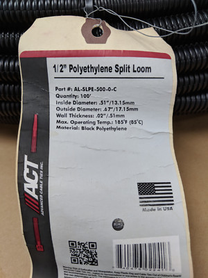 AL-SLPE-500-0-C Generic 1/2 Inch 100 Ft. Long, Flexible Split Loom