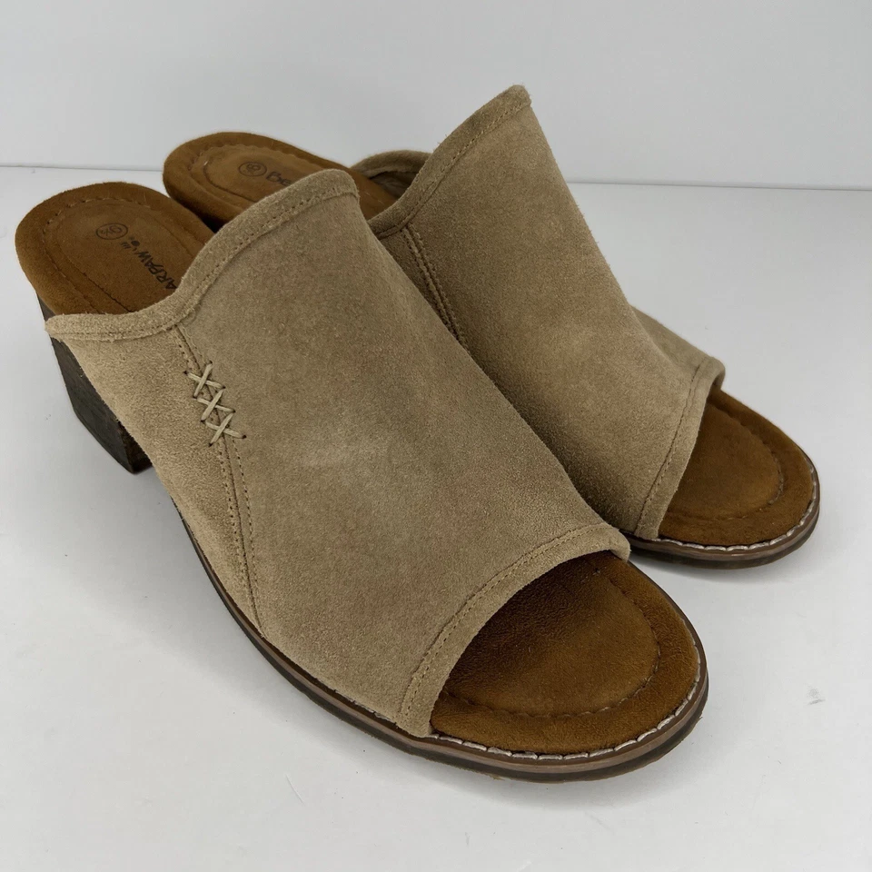 Sandalias de mula Bearpaw Edina Sandy beige gamuza tacón ancho para mujer talla 9,5 Foto 2 de 4