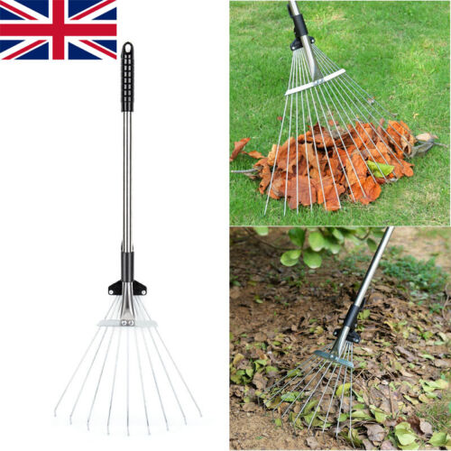 Telescopic Metal Garden Leaf Rake Gardening Tools Extendable Up to 74cm UK