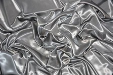 CHARMEUSE SATIN POLYESTER FABRIC 60 DRESSMAKING SEWING SILVER SOLID SILKY SHINNY