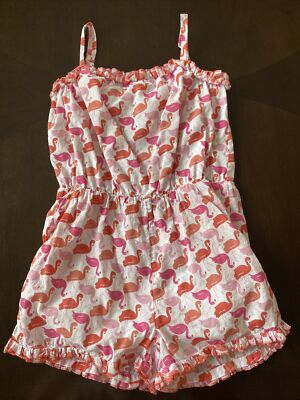Girls Mini Boden Pink Flamingo Romper Outfit Size 5-6Y