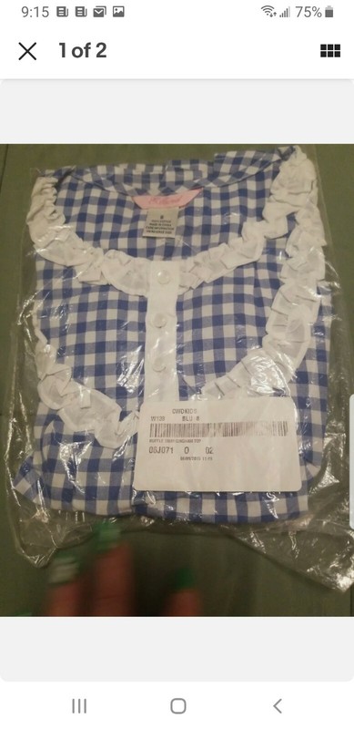 CWD Kids E land Ruffle Trim Gingham Top Size 8 girls Blue / White