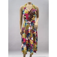 Unique Vintage Dress Women 4X Tropical Botanical Print Pin Up Hostess Halter NEW