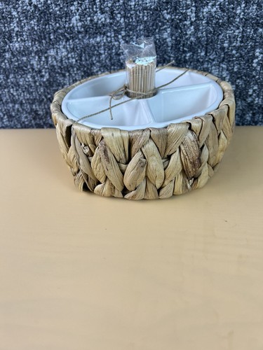 Mud Pie Hyacinth Toothpick Divided Bowl 3.25” X 6.5” New - Bild 3 von 5