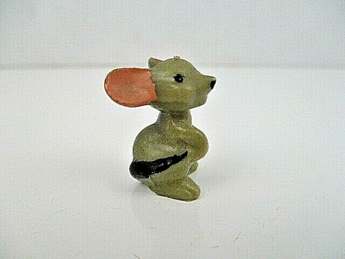 Vintage Miniature Gray Mouse Holding Tail Plastic Pink Ears 1" Statue Figurine - Picture 2 of 7