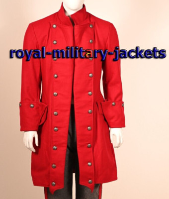 New Men's Captain's Frock Coat red pirate wool coat