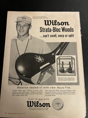 1961 Golf Legend Arnold Palmer Wilson Strata-Bloc Woods Magazine Print Ad!