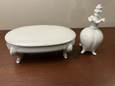 Victorian Style Porcelain Perfume Bottle With Stopper and Porcelain Jewelry Box