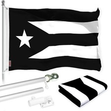 G128 Combo: 6 Ft Silver Flagpole Puerto Rico BW Flag 3x5 Ft Printed Polyester