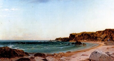 FORTY STEPS NEWPORT RHODE ISLAND 1860 SEASCAPE PAINTING BY JOHN KENSETT REPRO